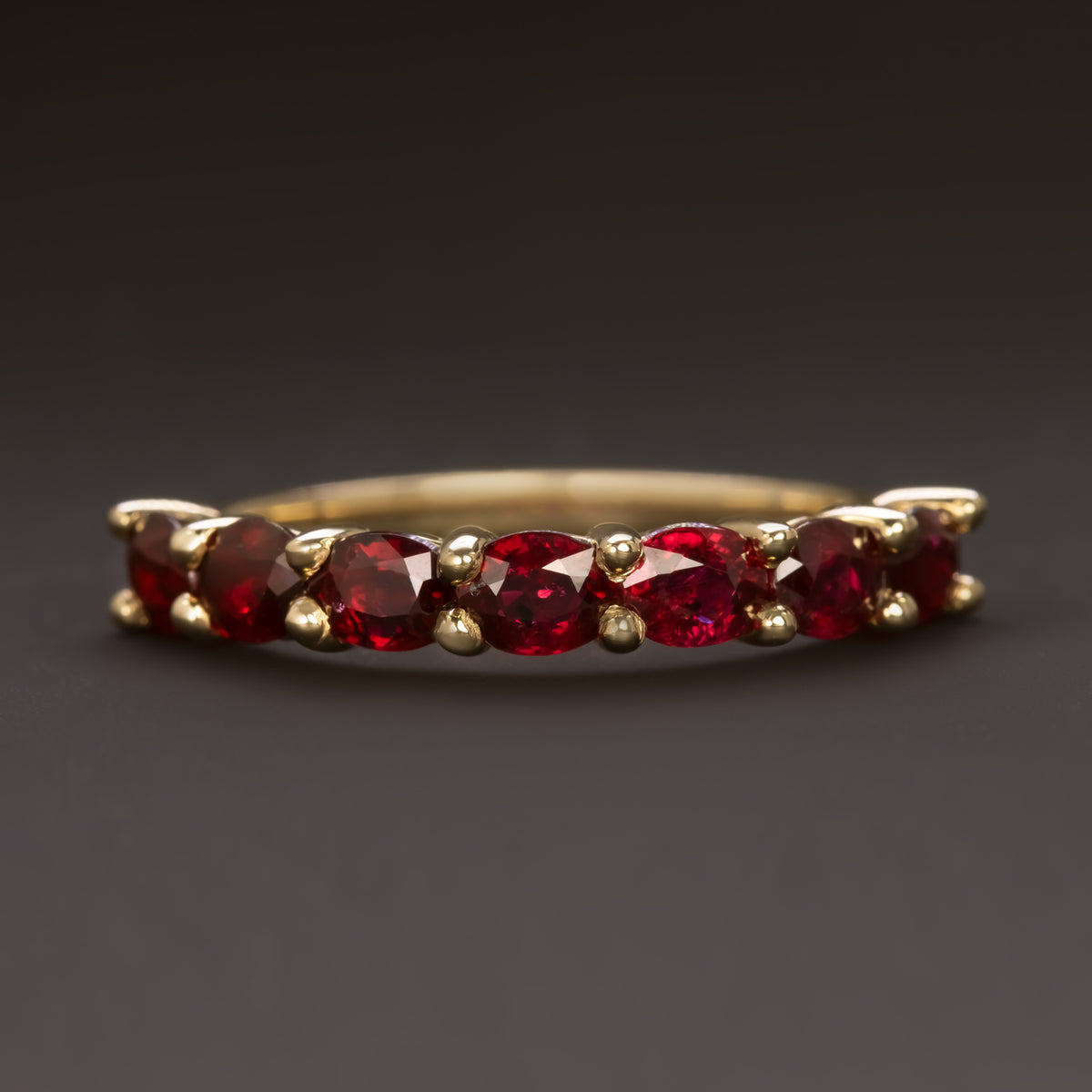 1.58ct RUBY HALF ETERNITY RING 14k GOLD WEDDING BAND OVAL EAST WEST NATURAL