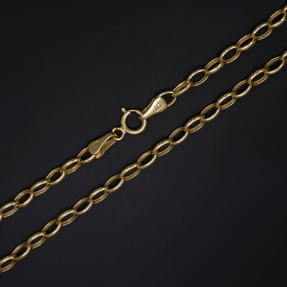 Solid 14k yellow gold oval link chain necklace with lobster clasp, 20 inches long, stylish and versatile.