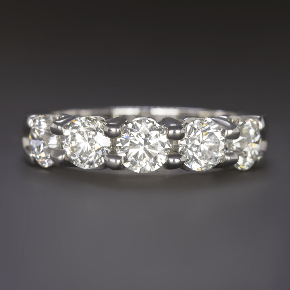 2 CARAT DIAMOND 5 STONE RING VERY GOOD CUT ROUND WEDDING BAND 14k WHITE ...