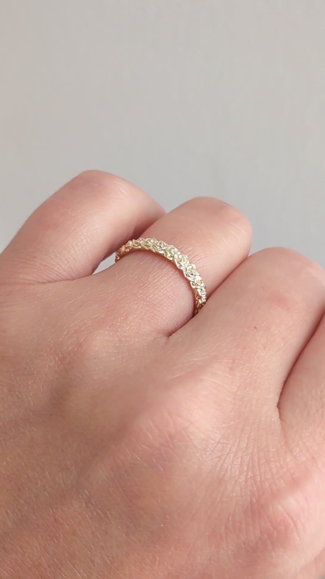 14 ROSE GOLD FLOWER RING ETERNITY WEDDING BAND FLORAL BOTANICAL STACKING BLOSSOM