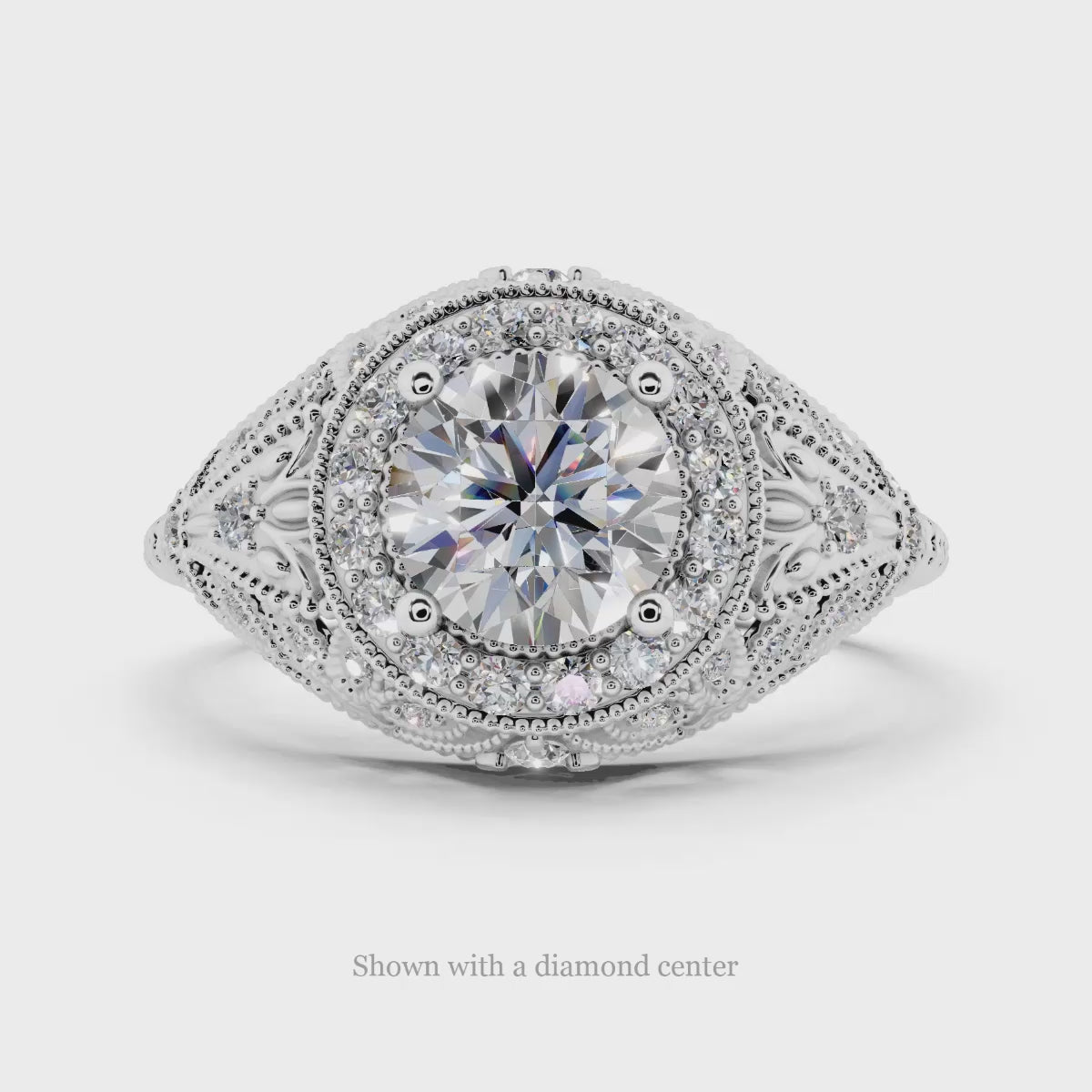 ROUND VINTAGE STYLE ART DECO DIAMOND 4.5MM SETTING SEMI MOUNT RING FILIGREE