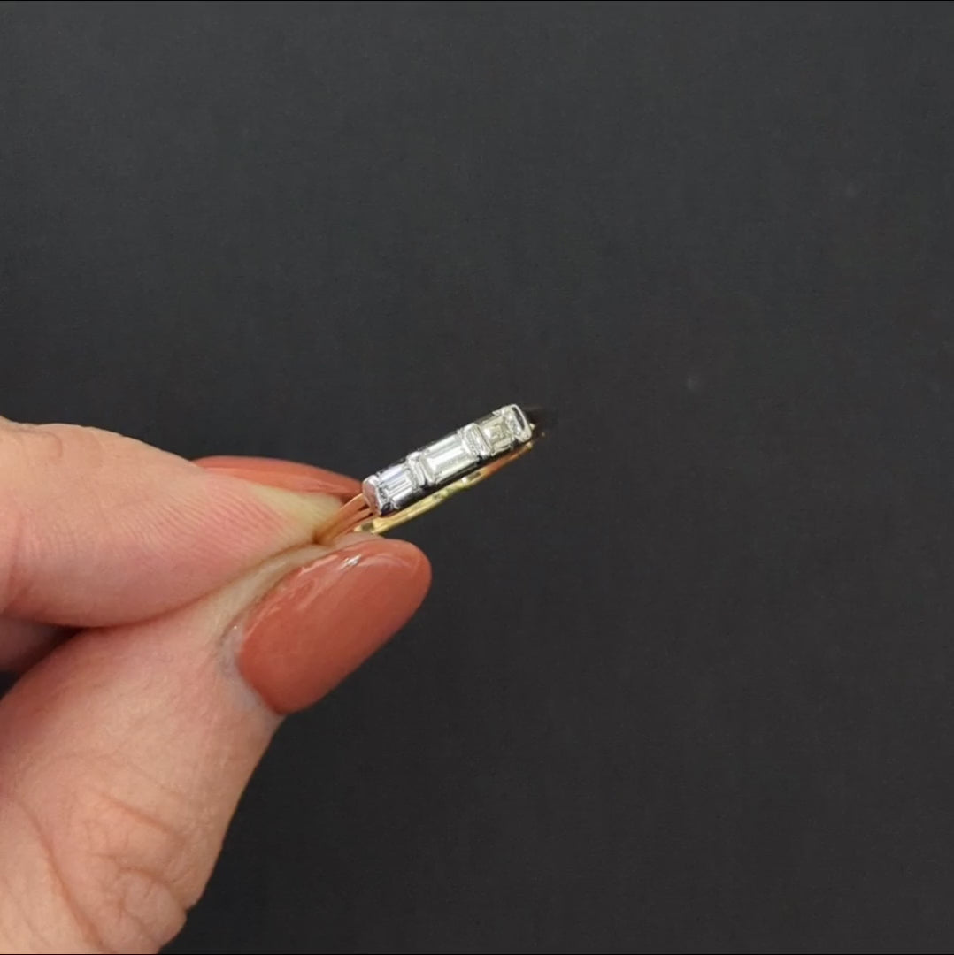 VINTAGE DIAMOND BAGUETTE WEDDING RING STACKING BAND 14k TWO TONE GOLD ESTATE