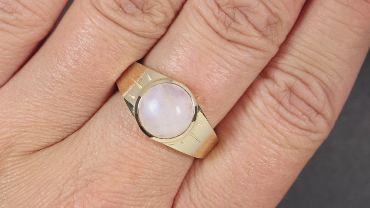 MOONSTONE 14k YELLOW GOLD RING BIG COCKTAIL BEZEL CHUNKY VINTAGE MENS LADIES