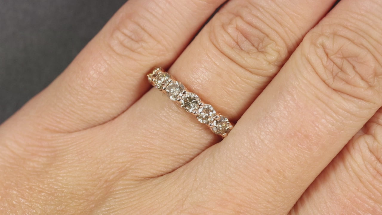 1.5ct NATURAL DIAMOND WEDDING BAND STACKING RING 14k ROSE GOLD 7 STONE CHAMPAGNE