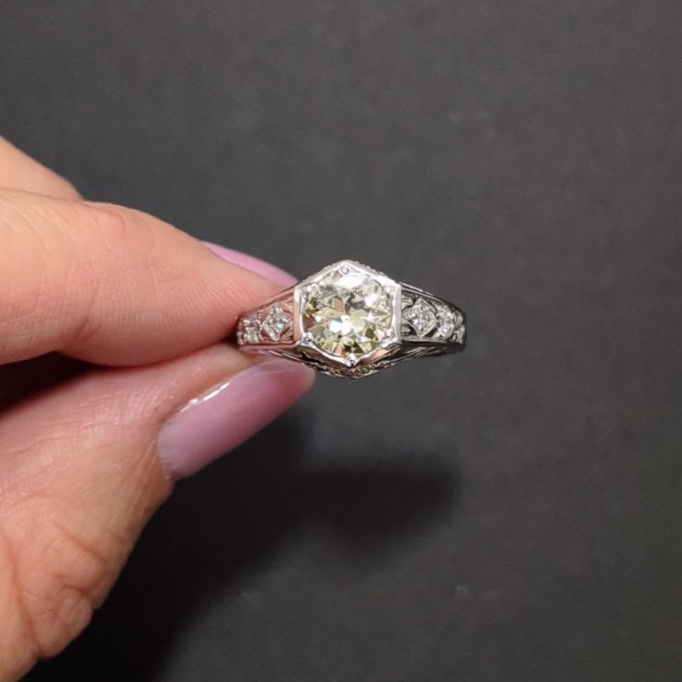 1.40ct OLD EUROPEAN CUT DIAMOND ENGAGEMENT RING VINTAGE STYLE 14k WHITE GOLD