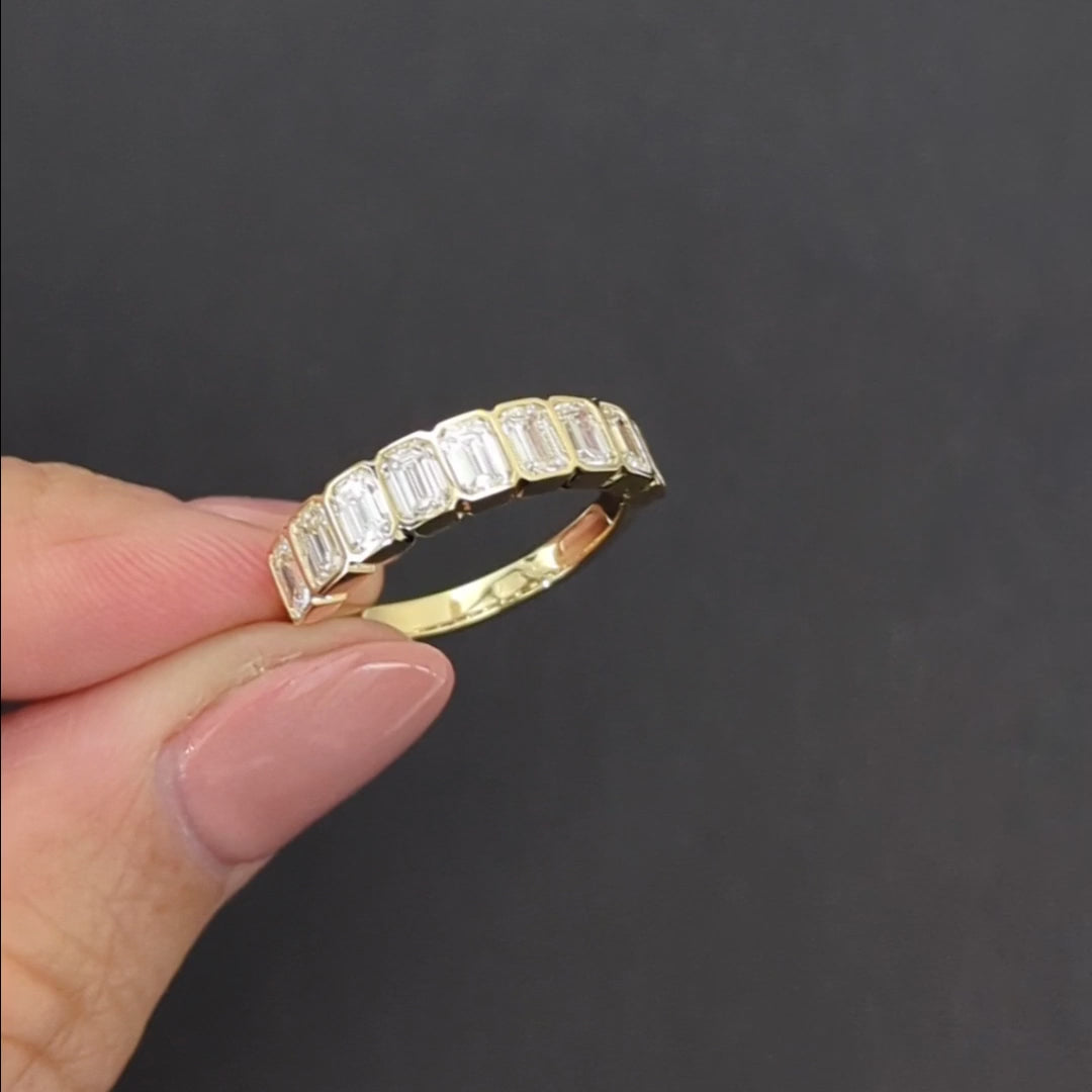 1.80ct EMERALD CUT LAB CREATED DIAMOND WEDDING BAND BEZEL HALF ETERNITY RING