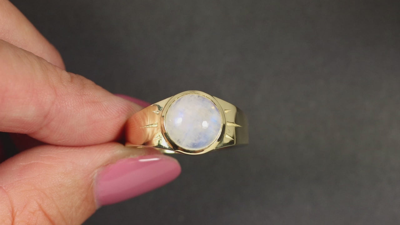 MOONSTONE 14k YELLOW GOLD RING BIG COCKTAIL BEZEL CHUNKY VINTAGE MENS LADIES