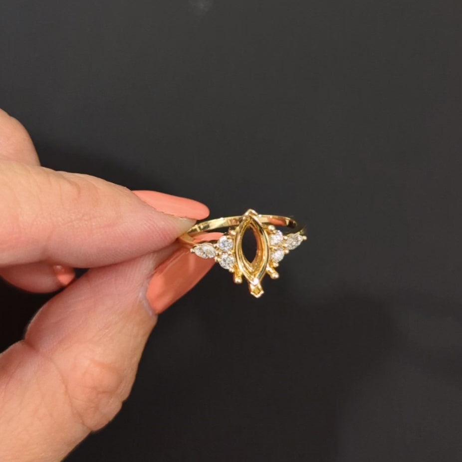MARQUISE SHAPE RING SETTING NATURAL DIAMOND CLUSTER 14k YELLOW GOLD SEMI MOUNT
