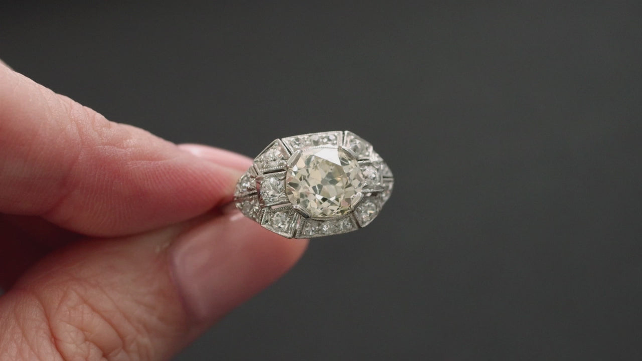 2.5ct OLD MINE CUT DIAMOND COCKTAIL RING VINTAGE PALLADIUM RETRO NATURAL ESTATE