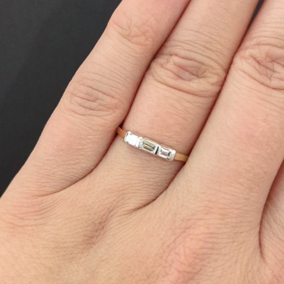 VINTAGE DIAMOND BAGUETTE WEDDING RING STACKING BAND 14k TWO TONE GOLD ESTATE