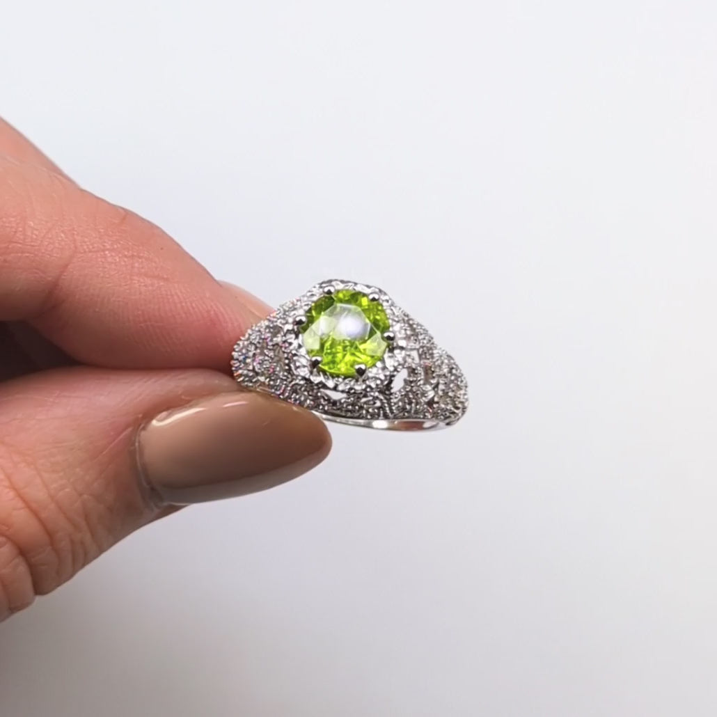 GARNET STERLING SILVER RING VINTAGE STYLE FILIGREE ROUND CUT ART DECO GEMSTONE