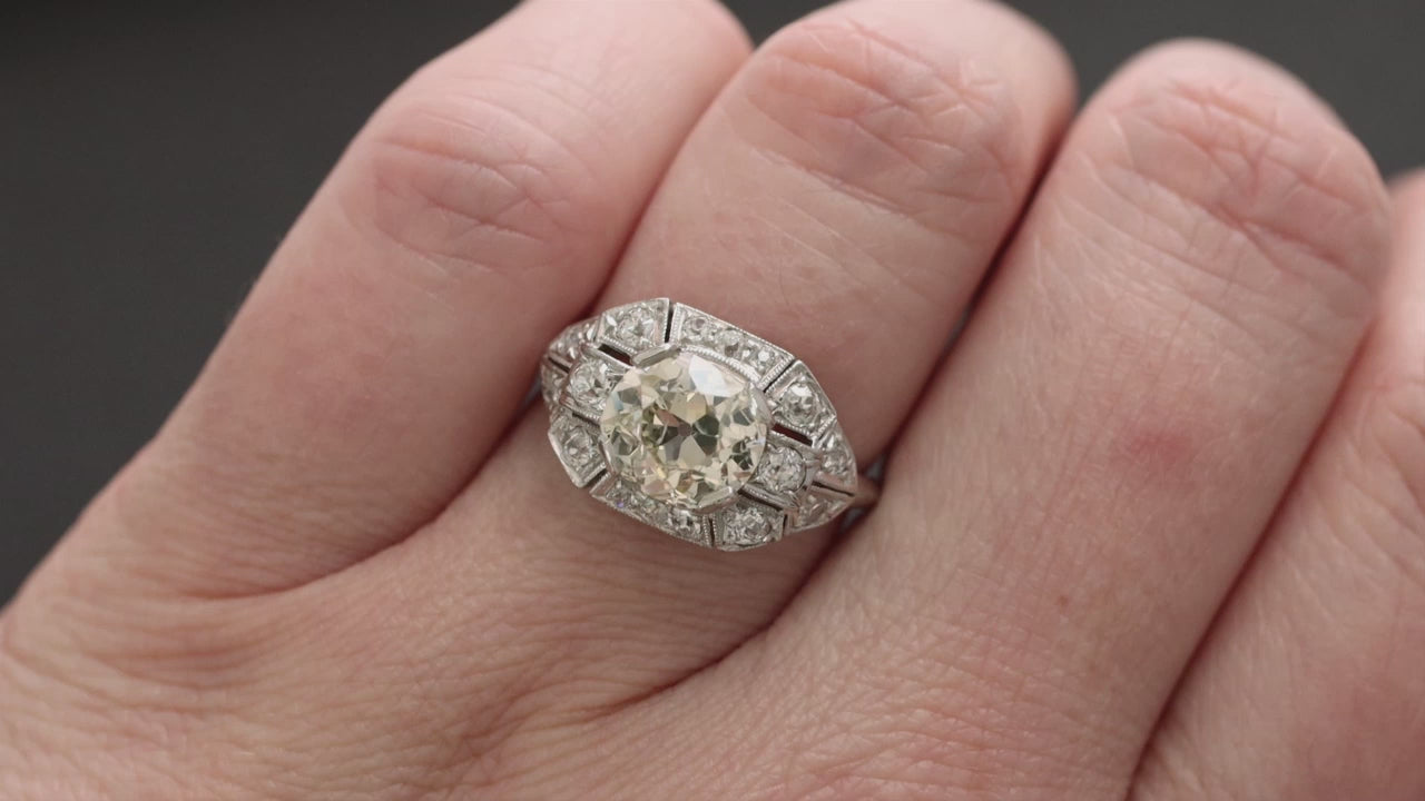 2.5ct OLD MINE CUT DIAMOND COCKTAIL RING VINTAGE PALLADIUM RETRO NATURAL ESTATE