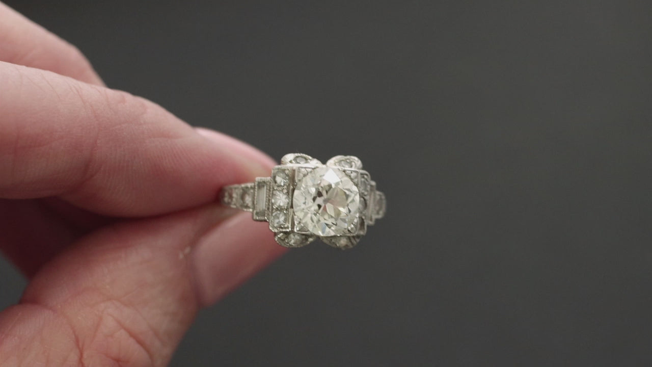 2.13ct J VS1 VINTAGE DIAMOND ENGAGEMENT RING PLATINUM OLD EUROPEAN CUT ART DECO