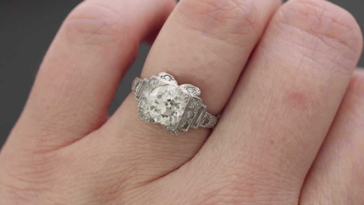2.13ct J VS1 VINTAGE DIAMOND ENGAGEMENT RING PLATINUM OLD EUROPEAN CUT ART DECO