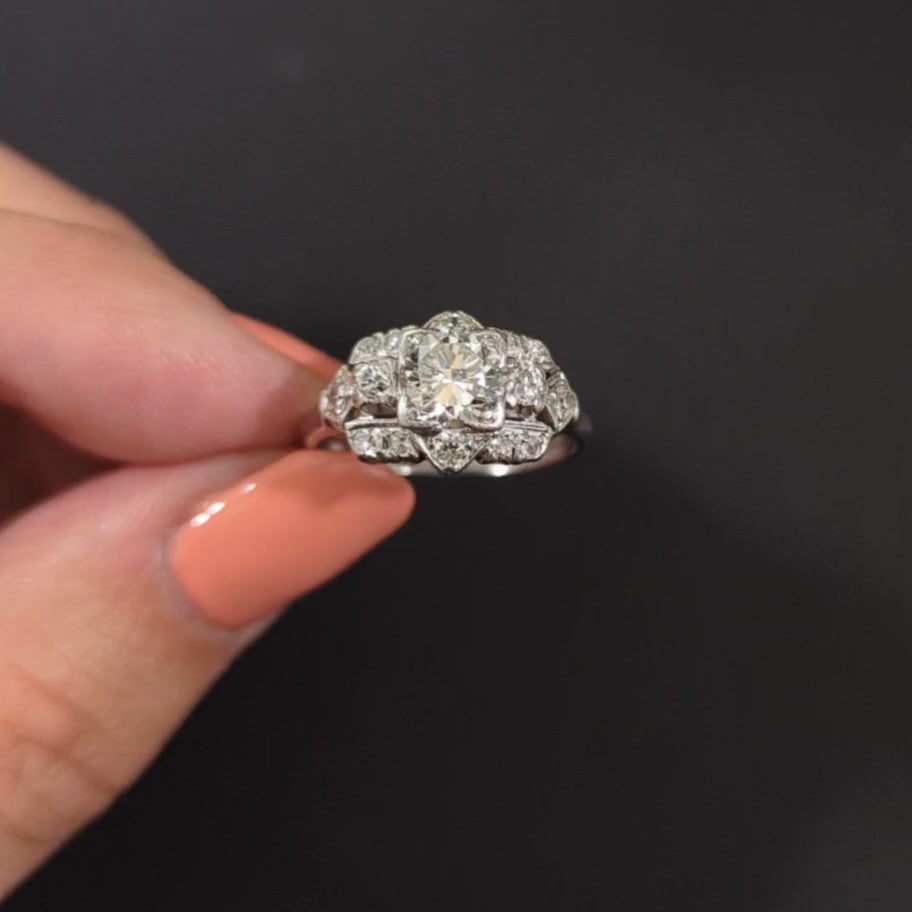 VINTAGE DIAMOND PLATINUM COCKTAIL RING CERTIFIED F-G VS1 1.45ct RETRO ESTATE 1ct