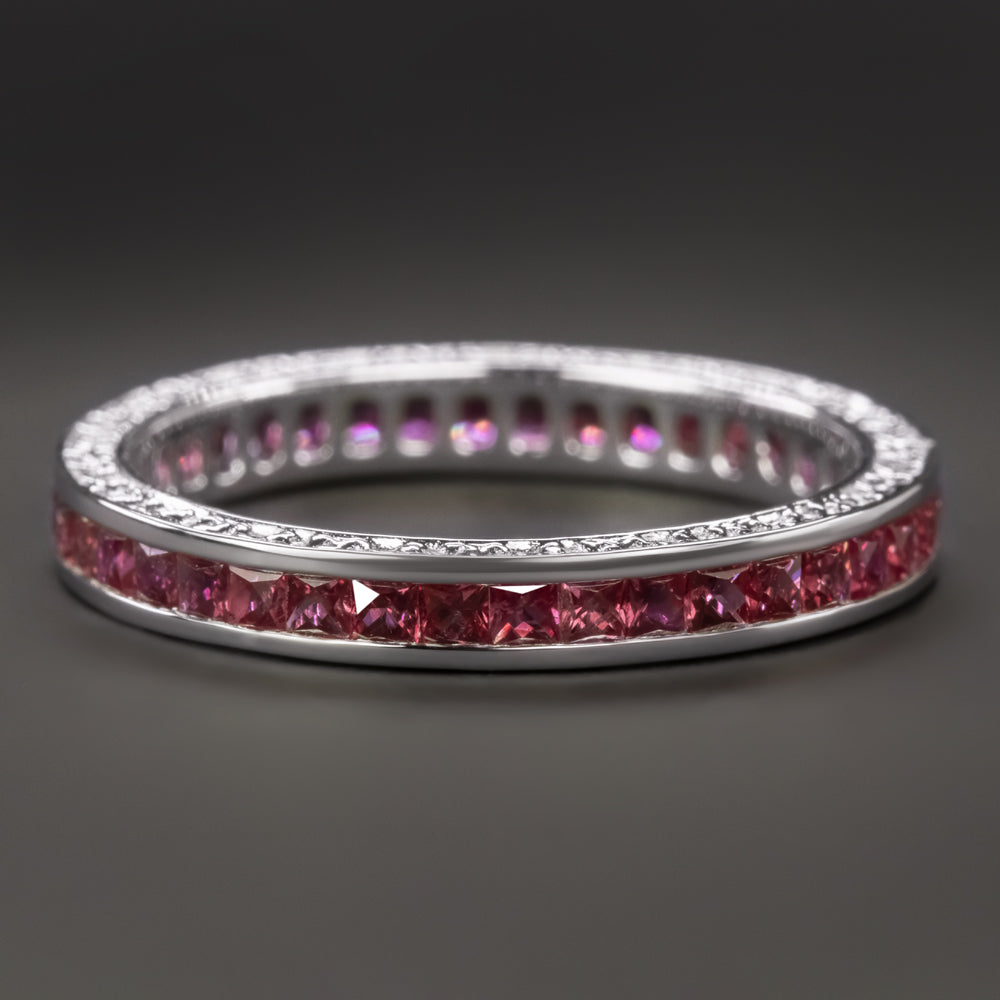 ART DECO STYLE RUBY ETERNITY RING WEDDING BAND 14k WHITE GOLD FRENCH ...