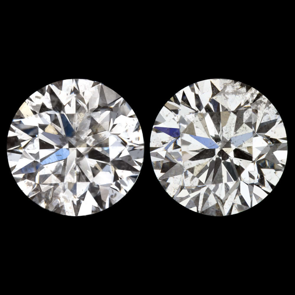 2 CARAT VERY GOOD ROUND BRILLIANT CUT DIAMOND STUD EARRING MATCHING PAIR NATURAL