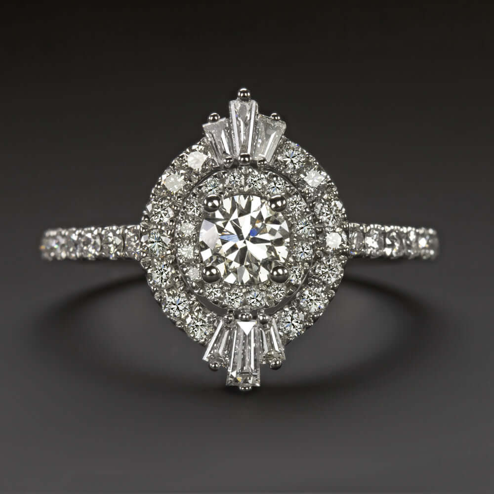 1 CARAT F SI2 DIAMOND ENGAGEMENT RING DOUBLE HALO 14k WHITE GOLD ROUND CUT 1ct