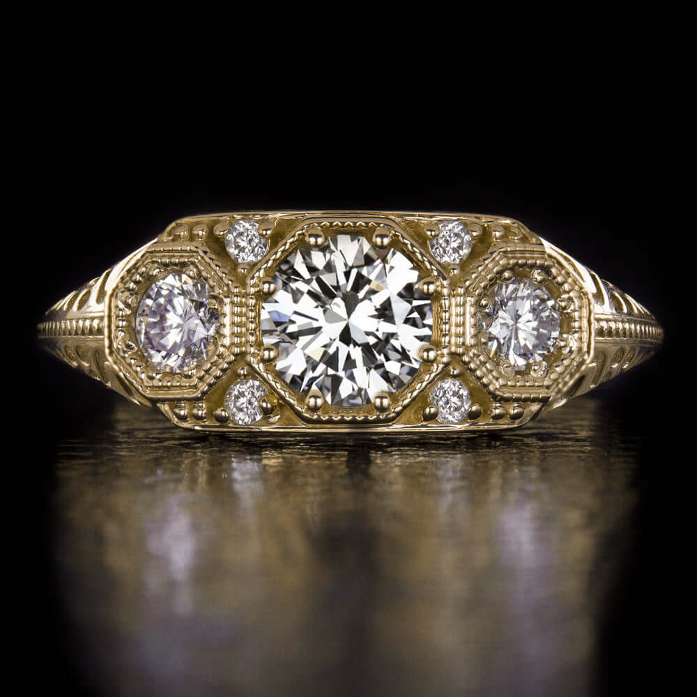 0.83ct DIAMOND VINTAGE STYLE ENGAGEMENT RING J SI1 VERY GOOD ROUND CUT 14k GOLD