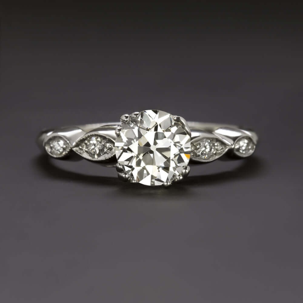 1.30ct CERTIFIED E SI2 DIAMOND ENGAGEMENT RING OLD EUROPEAN CUT VINTAGE PLATINUM
