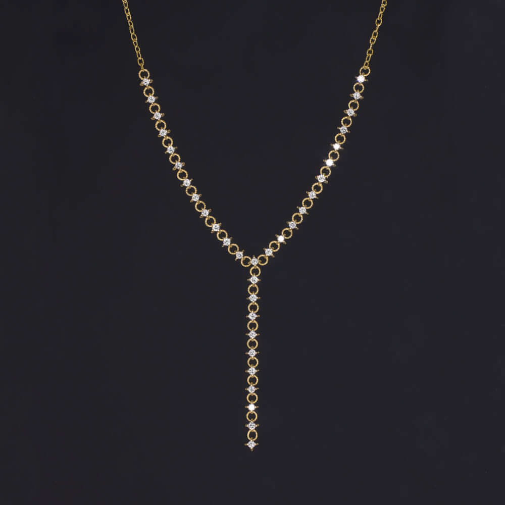 1.40ct G-H VS DIAMOND 18k LARIAT NECKLACE YELLOW GOLD CHAIN LINK NATURAL DROP