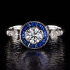 ART DECO STYLE LAB CREATED DIAMOND ENGAGEMENT RING SAPPHIRE HALO TARGET VINTAGE