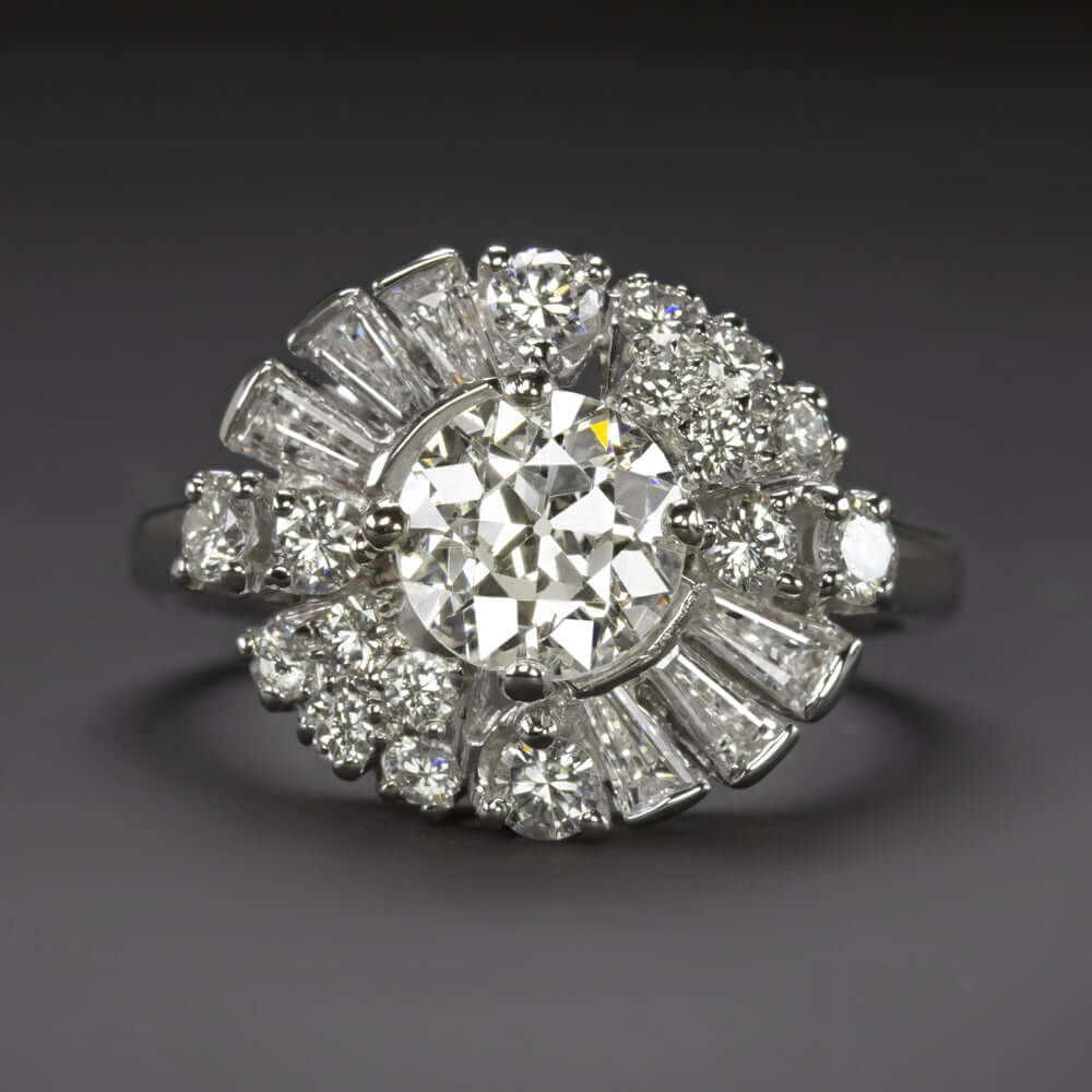 1.76ct OLD EUROPEAN CUT DIAMOND VINTAGE CLUSTER RING PLATINUM RETRO HALO ESTATE