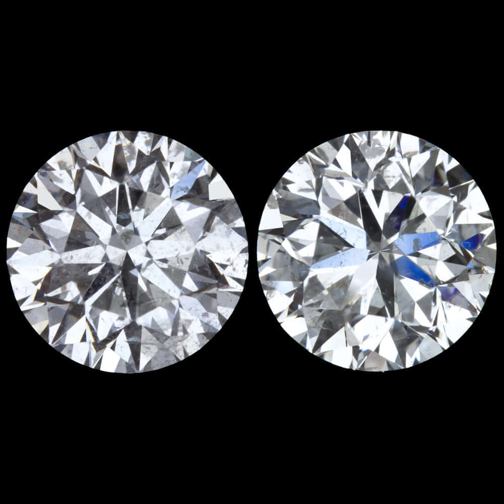 3ct VERY GOOD ROUND BRILLIANT CUT DIAMOND STUD EARRINGS MATCHING PAIR NATURAL
