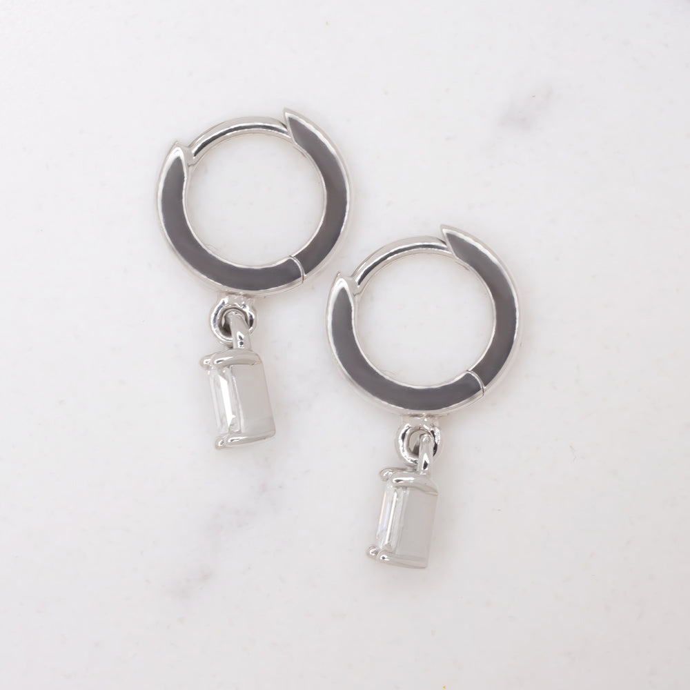 LAB CREATED DIAMOND DROP EARRINGS HUGGIE HOOP CHARM EMERALD CUT MINIMALIST 14k