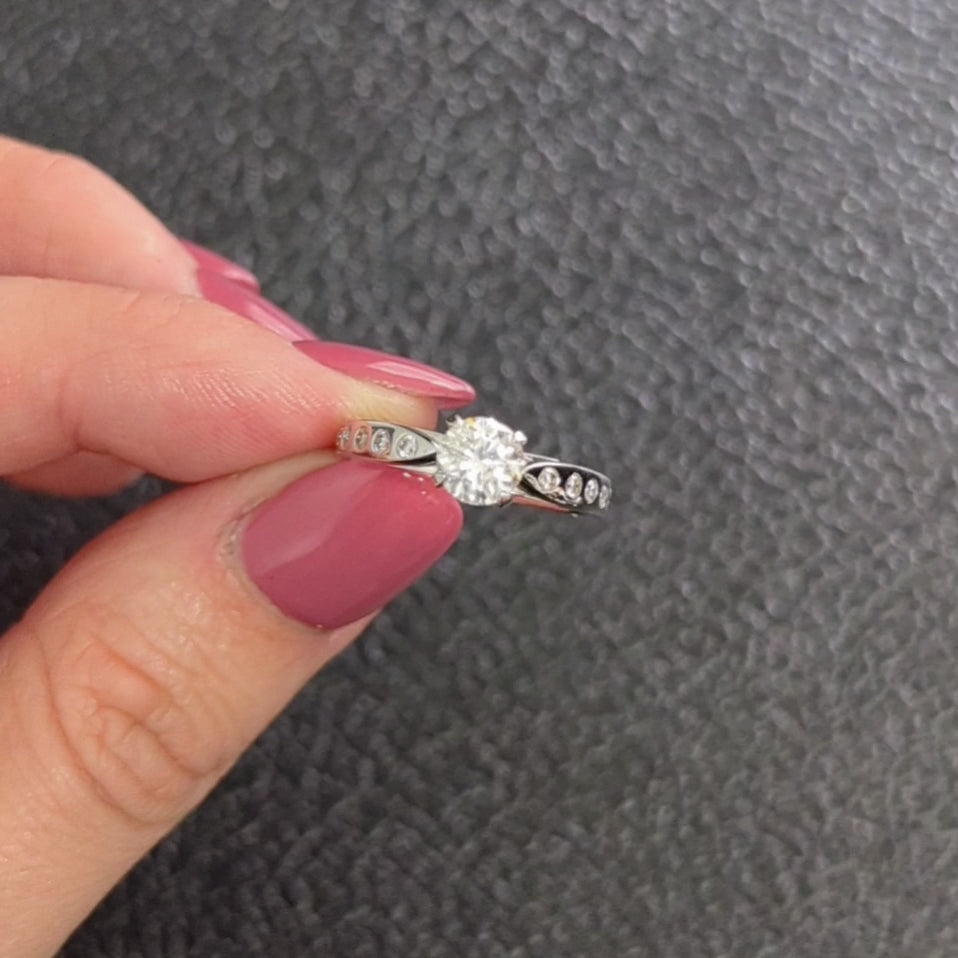 1.2ct NATURAL ROUND BRILLIANT CUT F Si2 DIAMOND BURNISH ENGAGEMENT RING 1.25ct