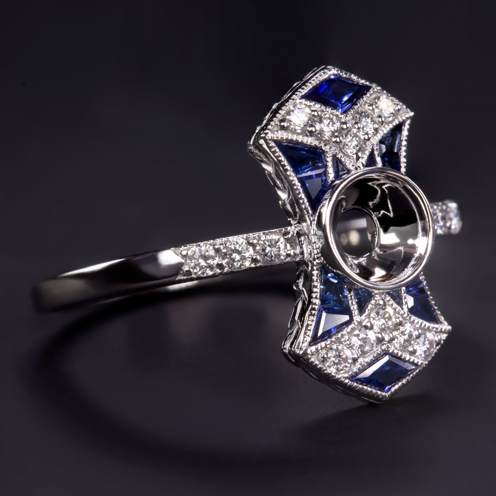 SAPPHIRE DIAMOND WHITE GOLD RING SETTING EDWARDIAN VINTAGE ANTIQUE STYLE MOUNT