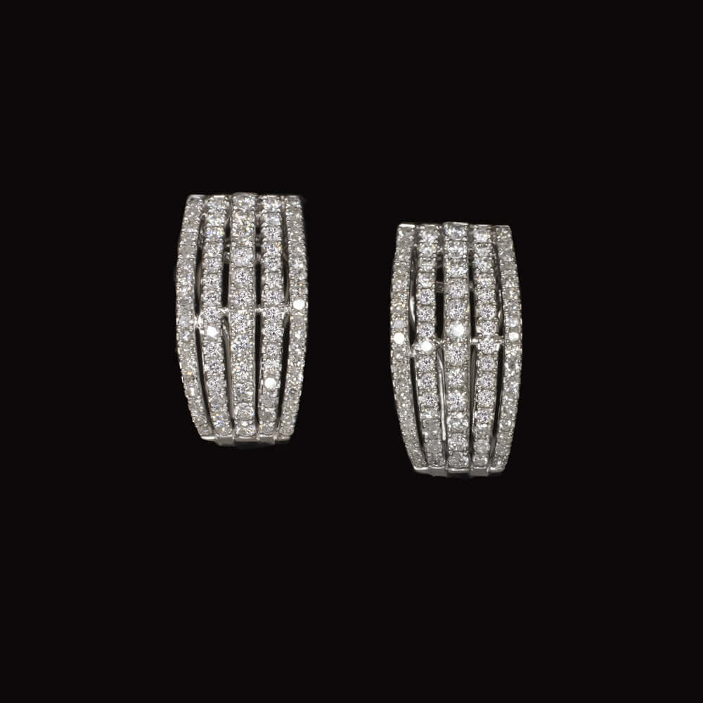 1.38ct DIAMOND HUGGIE HOOP EARRINGS 18k WHITE GOLD OMEGA ESTATE NATURAL ROUND