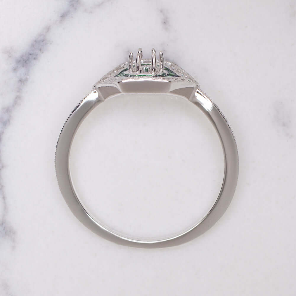 DIAMOND EMERALD VINTAGE RING SETTING ROUND 4m ART DECO STYLE SEMI MOUNT ANTIQUE