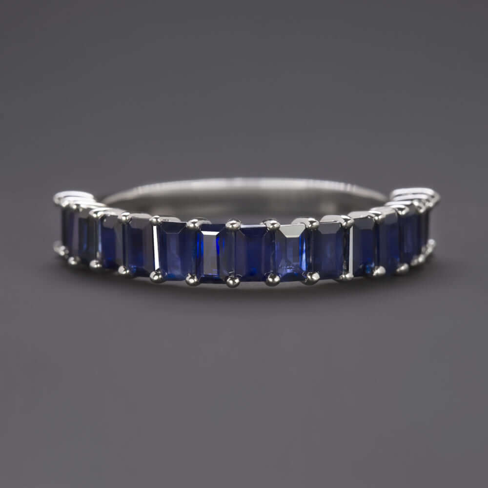 2 CARAT NATURAL BLUE SAPPHIRE STACKING RING WEDDING BAND 14k WHITE GOLD BAGUETTE