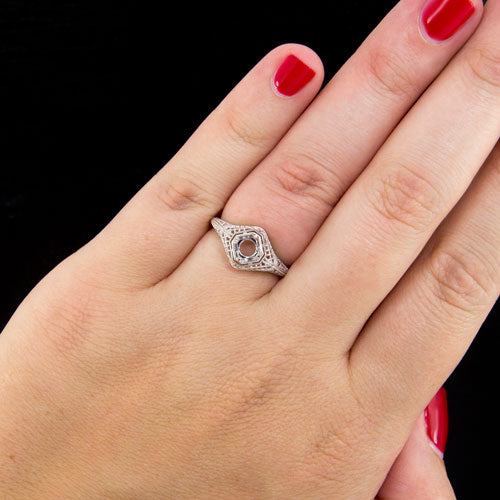ART DECO PLATINUM FILIGREE ENGAGEMENT RING SETTING ROUND CUSHION VINTAGE 5MM 1/2 Ivy & Rose