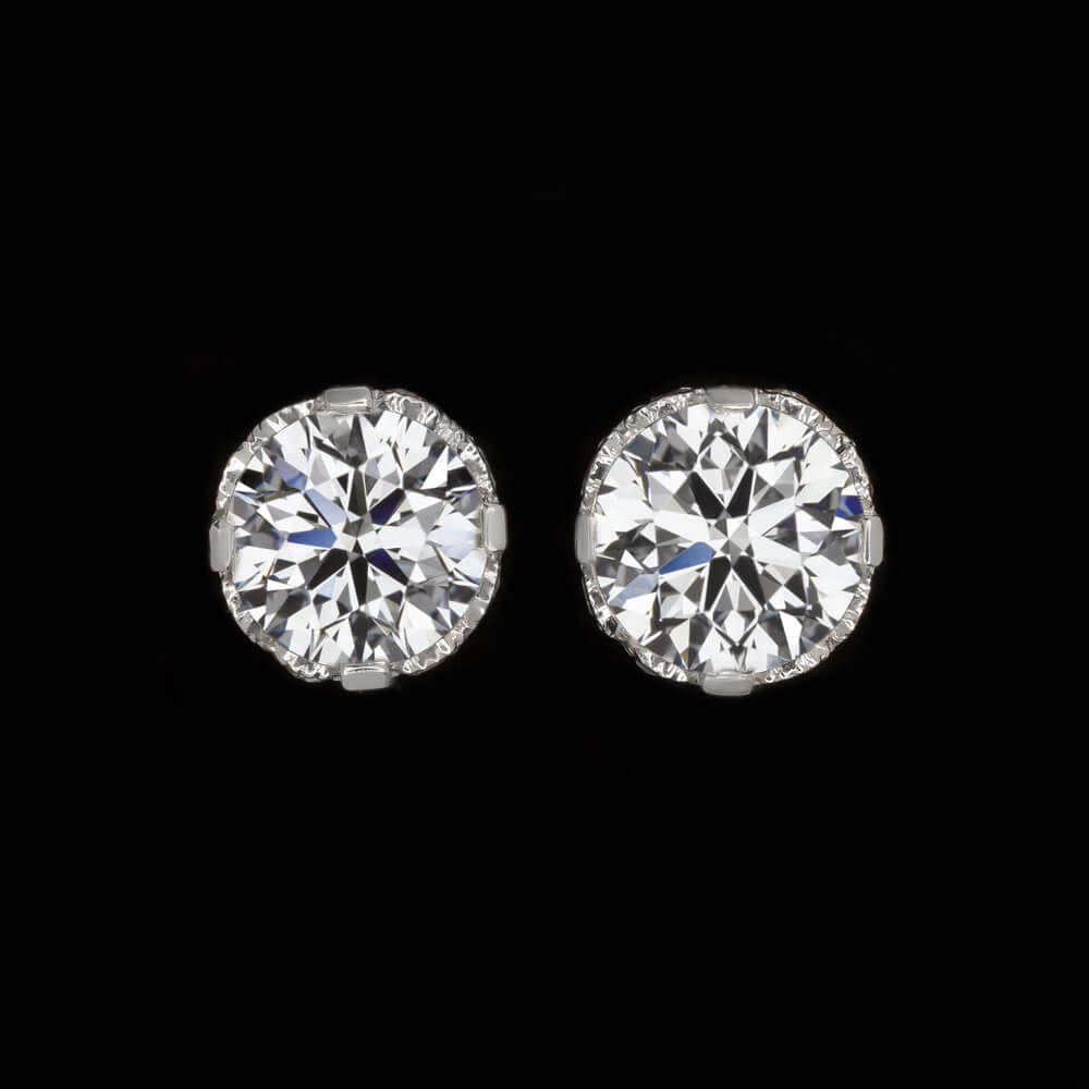 1ct LAB CREATED DIAMOND VINTAGE STYLE STUD EARRINGS IDEAL ROUND BRILLIANT CUT