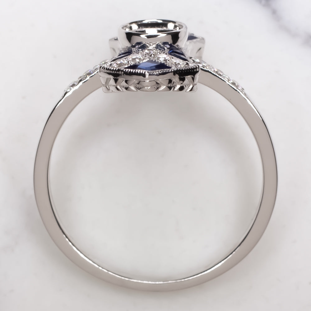 SAPPHIRE DIAMOND WHITE GOLD RING SETTING EDWARDIAN VINTAGE ANTIQUE STYLE MOUNT