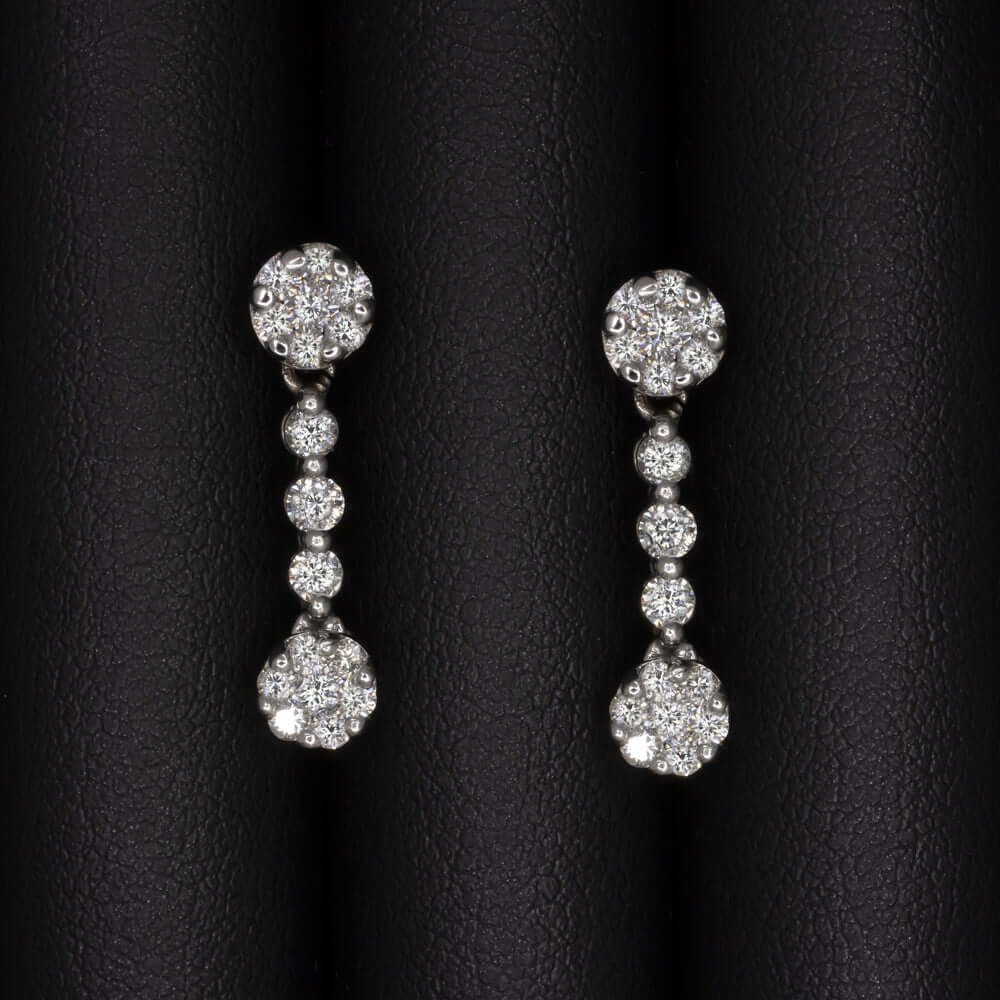 1 CARAT NATURAL DIAMOND DANGLE EARRINGS CLUSTER DROP 14k WHITE GOLD CLASSIC 1ct