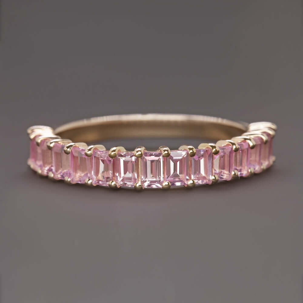 2 CARAT NATURAL PINK SAPPHIRE STACKING RING WEDDING BAND 14k ROSE GOLD BAGUETTE