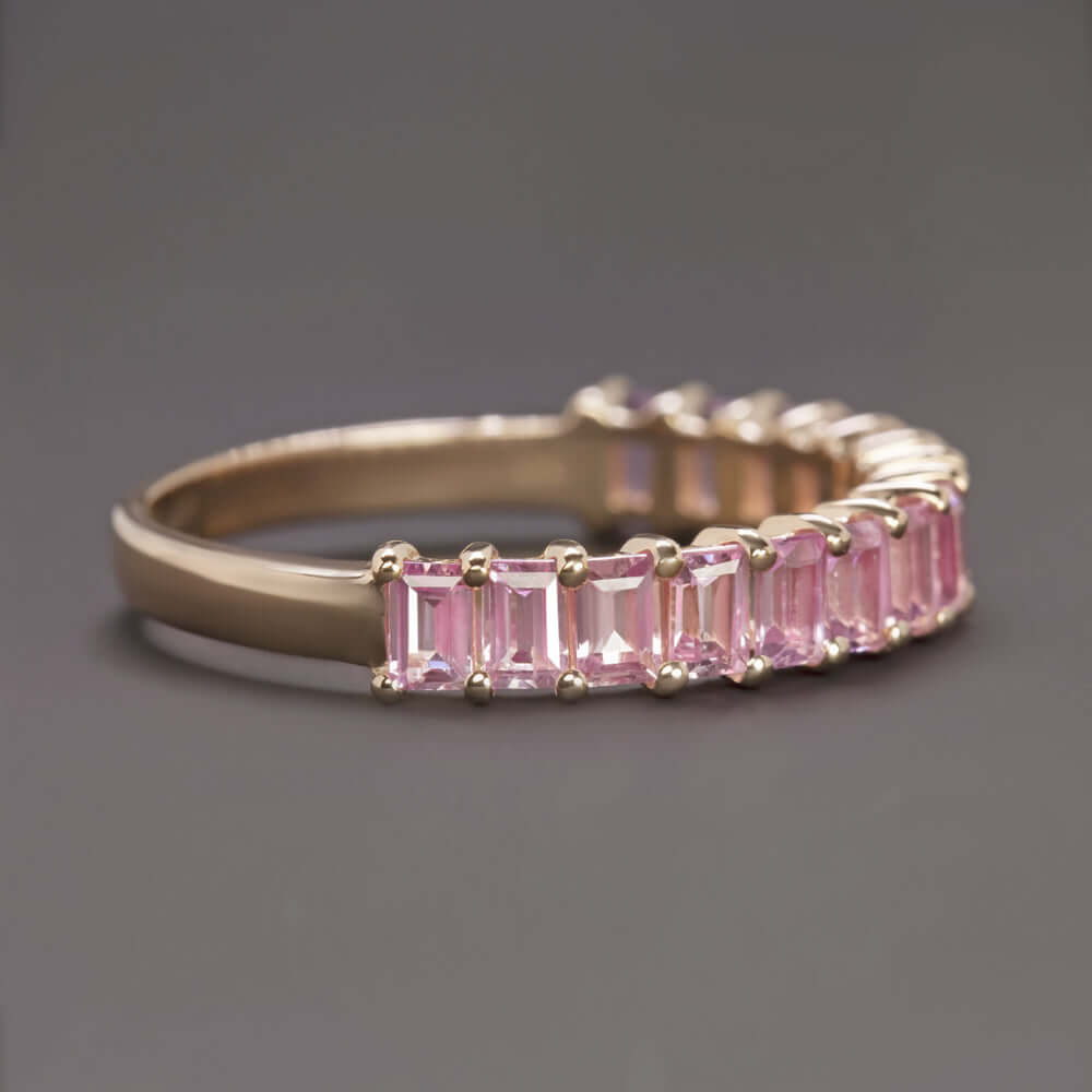 2 CARAT NATURAL PINK SAPPHIRE STACKING RING WEDDING BAND 14k ROSE GOLD BAGUETTE