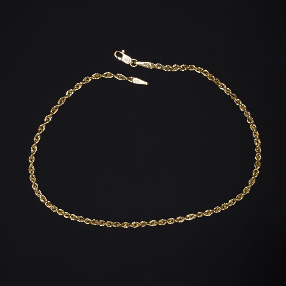 SOLID 14K YELLOW GOLD TWIST ROPE CHAIN BRACELET MENS LADIES CLASSIC SIMPLE LINK