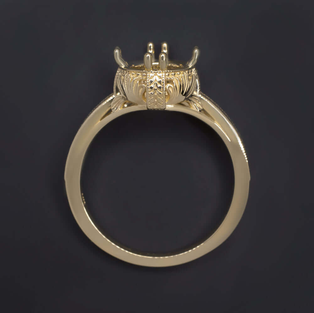 ART DECO VINTAGE STYLE SEMI-MOUNT PRONG SET SETTING 8mm ROUND RING 14K SOLITAIRE