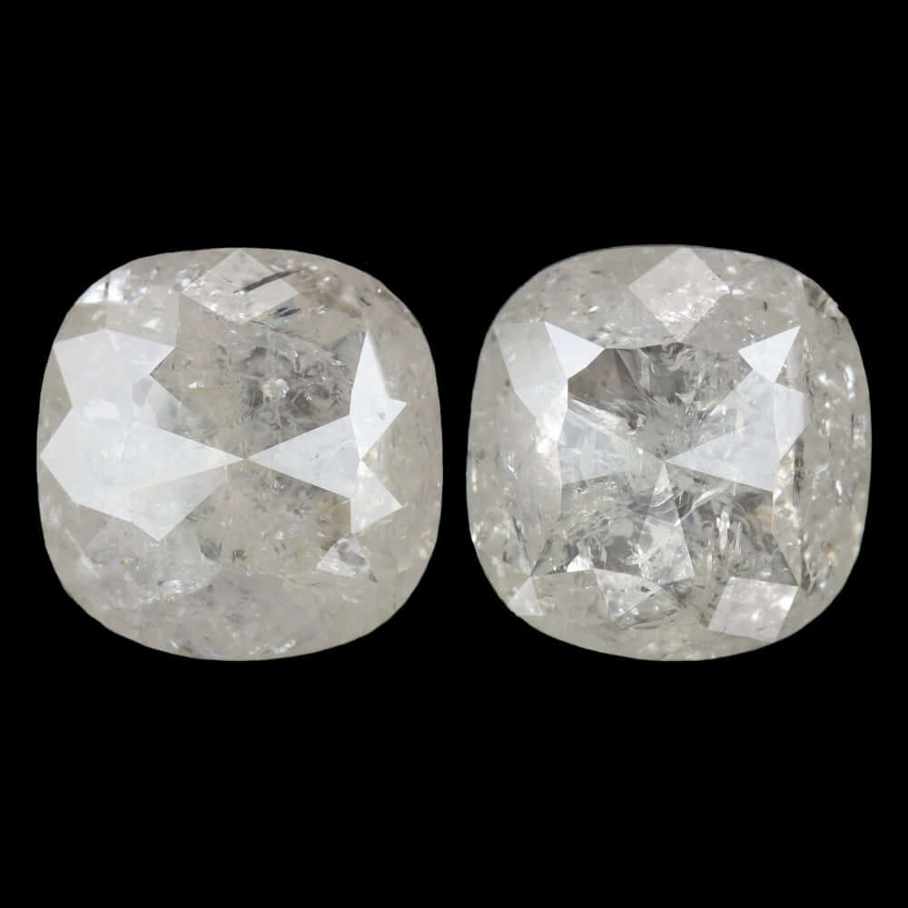 2.32c NATURAL ROSE CUT DIAMOND PAIR RUSTIC STUD EARRINGS CUSHION SALT AND PEPPER
