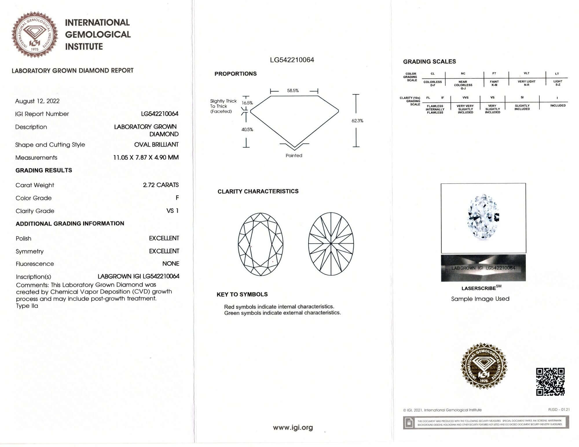 2.72ct LAB CREATED DIAMOND CERTIFIED F VS1 OVAL SHAPE CUT LOOSE COLORLESS GROWN