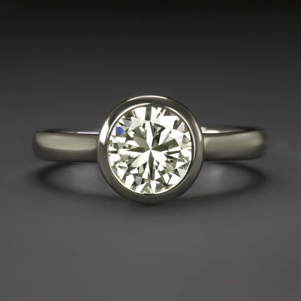 2 CARAT ROUND BRILLIANT CUT DIAMOND ENGAGEMENT RING BEZEL SOLITAIRE WHITE GOLD