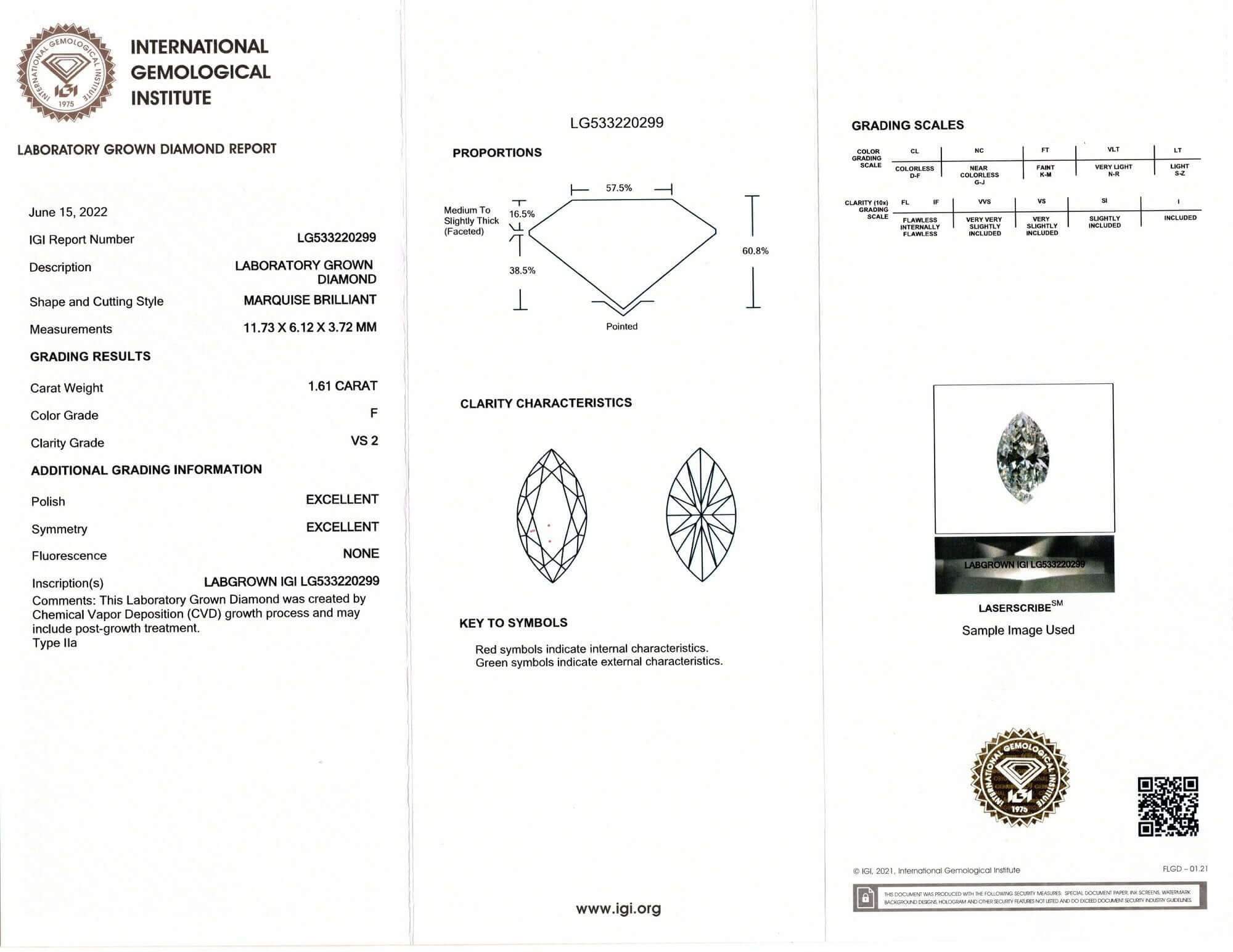 1.61ct LAB CREATED DIAMOND CERTIFIED F VS2 MARQUISE CUT LOOSE COLORLESS GROWN