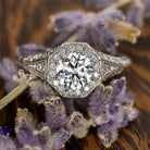 1 CARAT LAB CREATED DIAMOND ENGAGEMENT RING VINTAGE STYLE HALO IDEAL ROUND CUT
