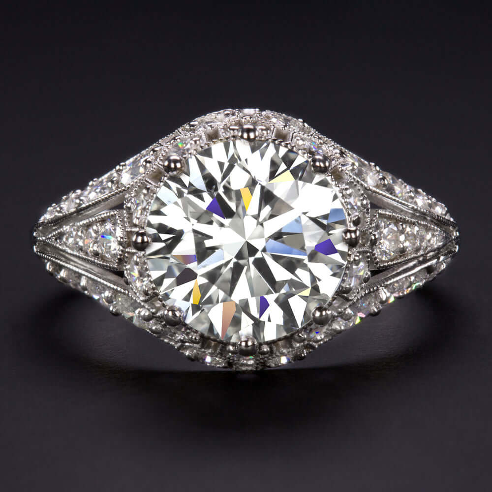 3.86ct LAB CREATED DIAMOND ENGAGEMENT RING F VS1 IDEAL ROUND CUT VINTAGE STYLE