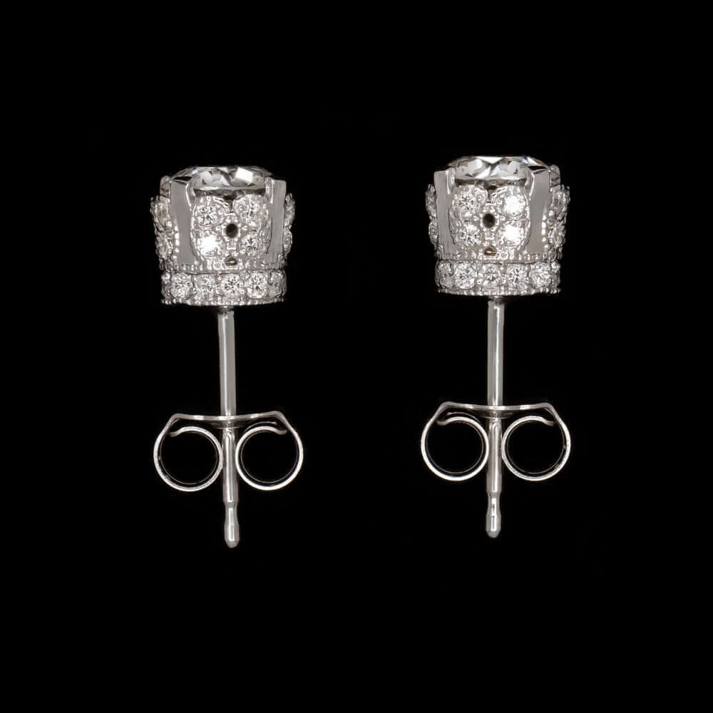 1ct LAB CREATED DIAMOND VINTAGE STYLE STUD EARRINGS IDEAL ROUND BRILLIANT CUT
