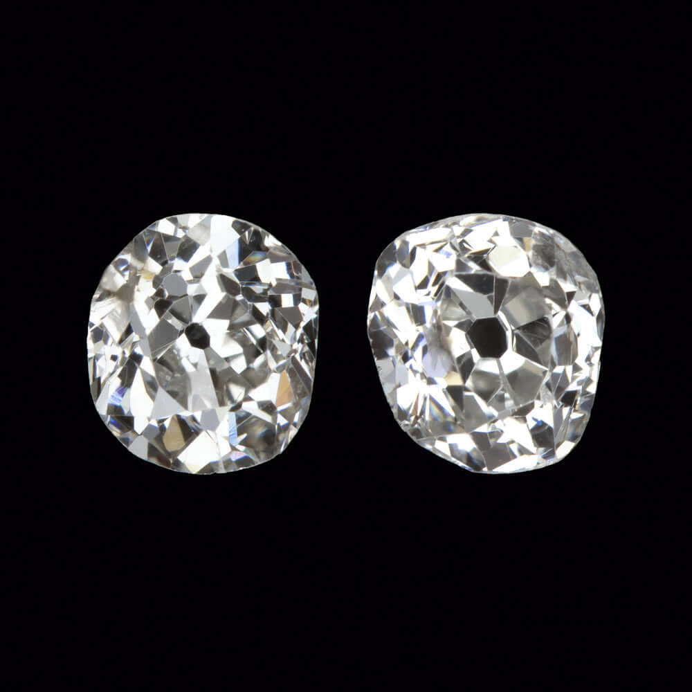 0.79ct H SI OLD MINE CUT DIAMOND STUD EARRINGS MATCHING PAIR ANTIQUE CUSHION